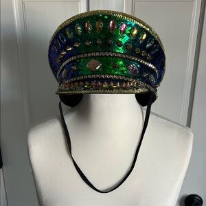 Source Unknown Green and Gold Embellished Hat